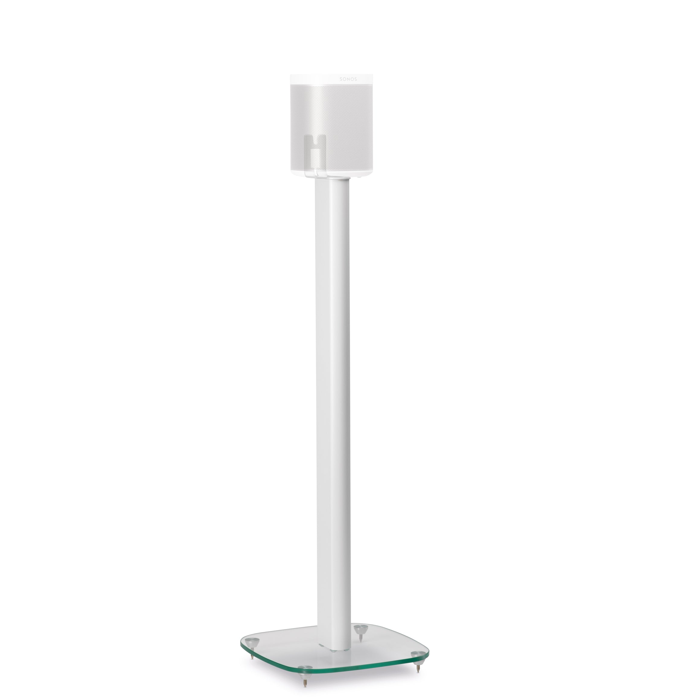 FLEXSON Adjustable Floor Stands For SONOS ONE And PLAY:1 Speakers - Pair, White, With Cable Management, Spikes/Feet Included