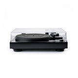 Dual CS-718Q manual turntable in Satin Black, front view with dust cover closed