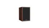 Black speaker with brown trim on a white background