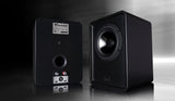 Wharfedale DENTON 1S – Black – pair, front view, rear view