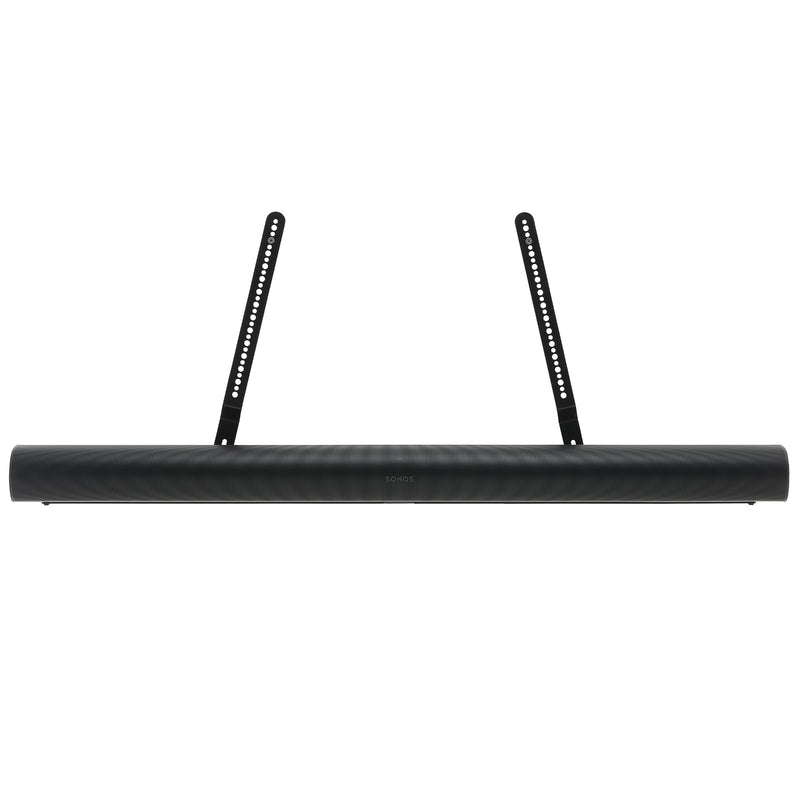Sonos Arc Tv Bracket Attachment in black from Mountson Australia cleverly and discretely mounts to any existing Tv wall bracket. Front Facing view with ARC. 