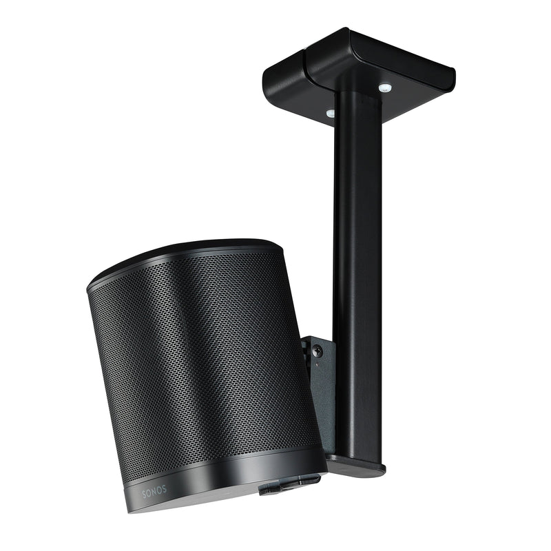 Sonos One, One SL Ceiling Bracket in black from Mountson Australia is an intelligent, secure, commercial solution for Sonos integrated businesses. Right Side View with Sonos ONE. 