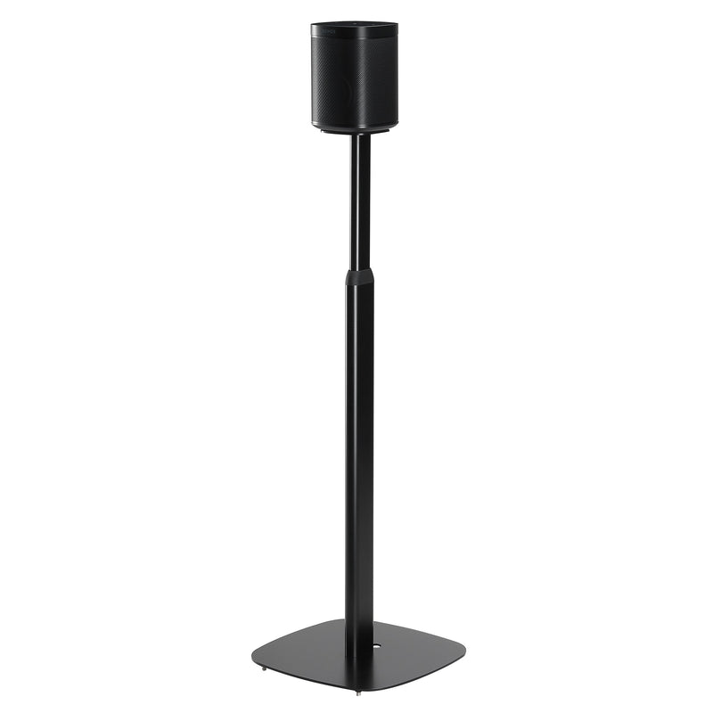 Premium black adjustable floorstand for Sonos ONE, One SL from Mountson Australia. An elegant, versatile home theatre & audio solution available with flat-rate shipping Australia wide.